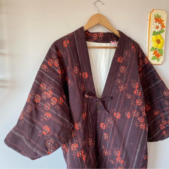 Handmade Vintage Floral Jacket Robe Brown and Orange - Picture 1 of 10